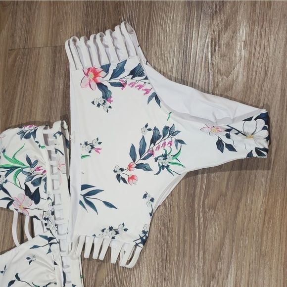 Tinibikini high waist‎ White and floral reversible bikini Size XL NEW! - Picture 2 of 8